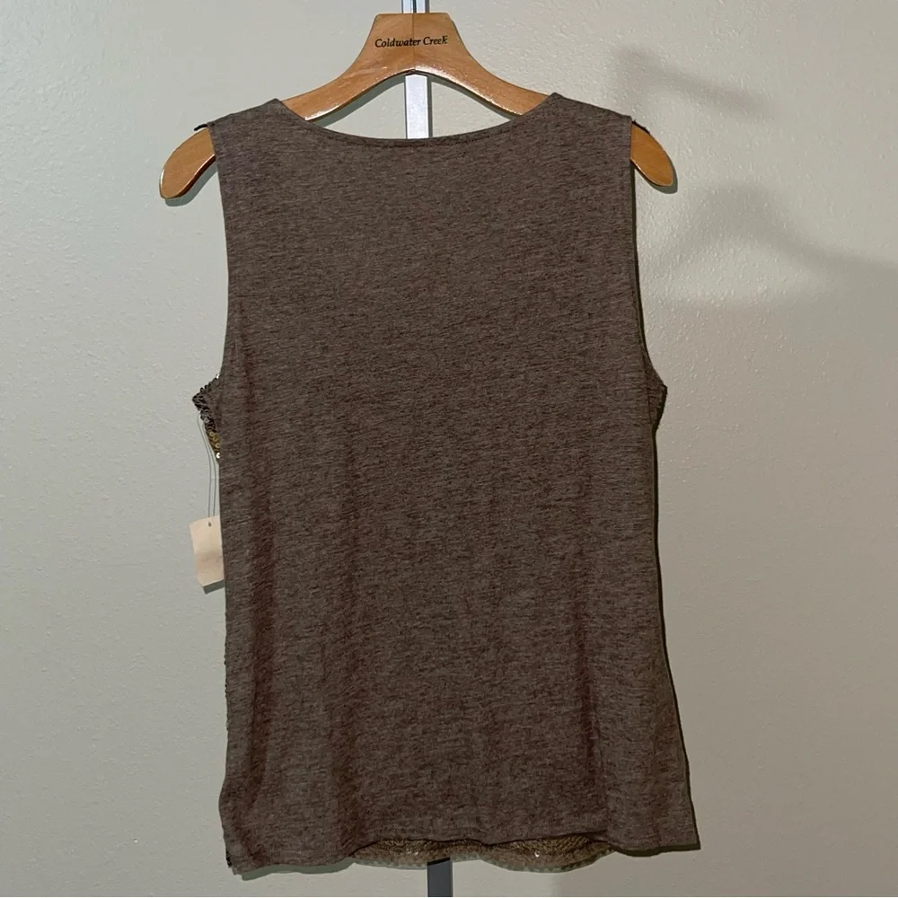 Coldwater Creek Brown Gold Chevron Sequin Shell Tank Top, Size M, XL - Picture 2 of 8